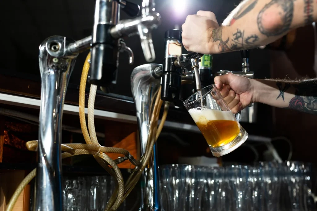 Beer draft pour in glass
